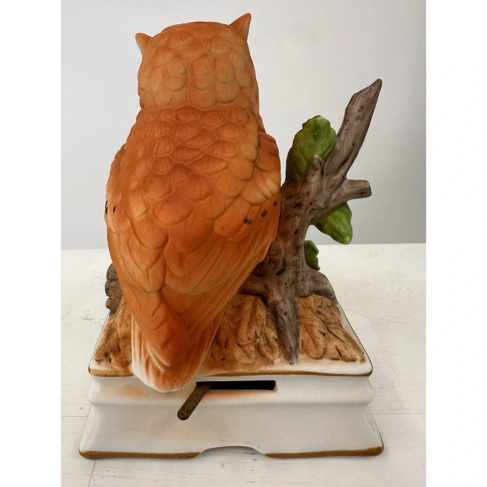 Vintage Music Box Owl On Branch Towle Fine Porcelain Plays Autumn Leaves